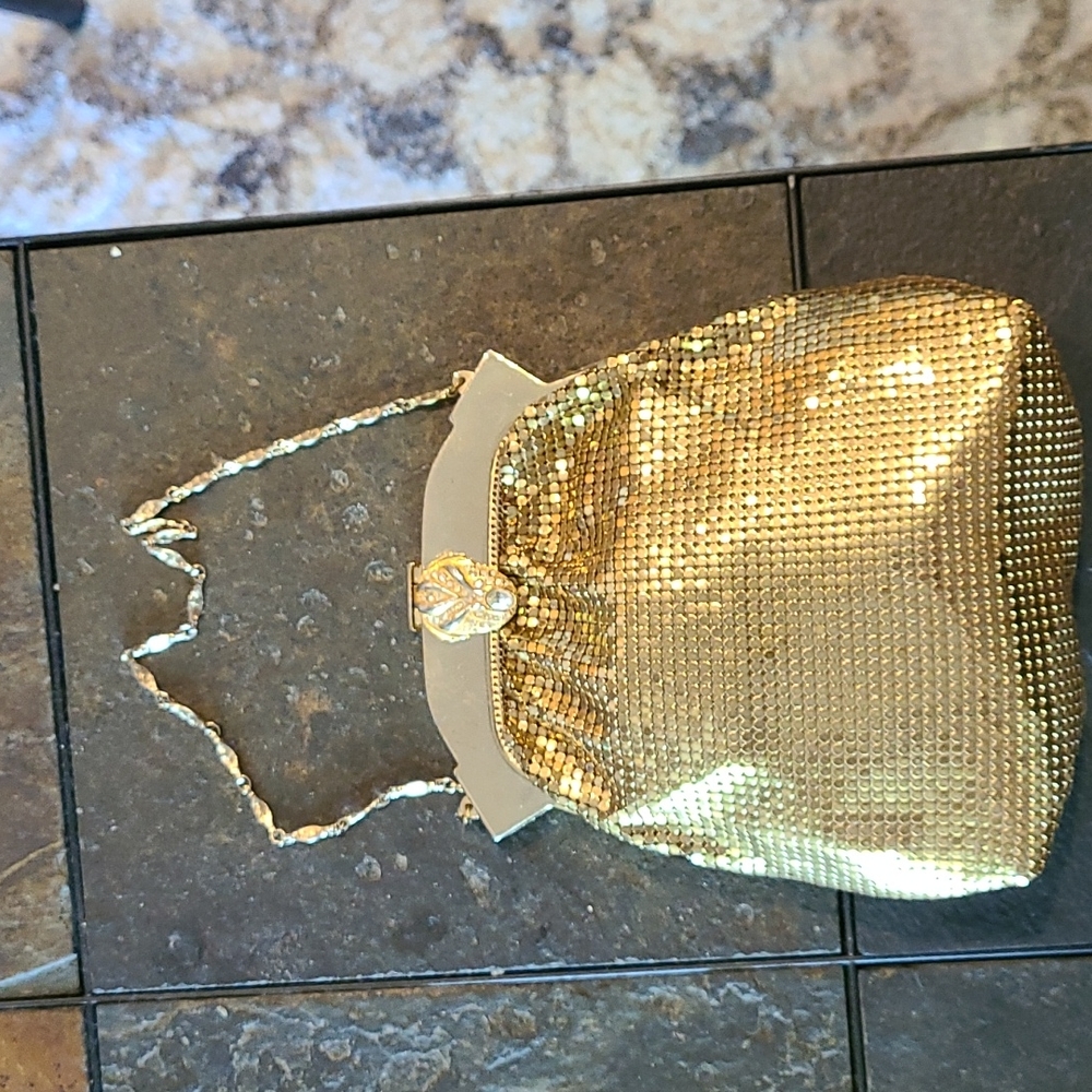 ~VINTAGE~WHITING & DAVIS Gold Mesh Evening Bag 60s
